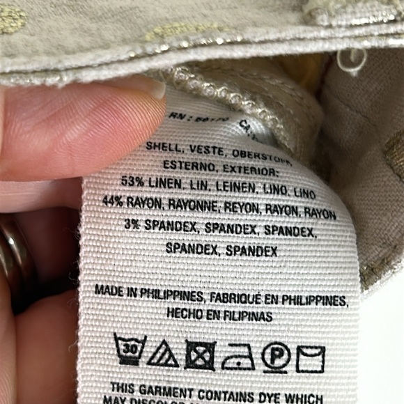 ANTHROPOLOGIE Gold Foil Polka Dot Linen Blend Bermuda Shorts Size 25 - Picture 11 of 16